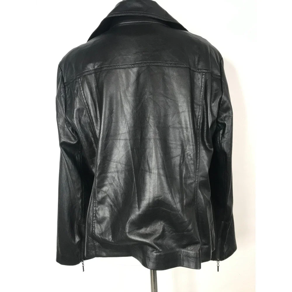 Chicos Jacket Womens Extra Large 3 Black Faux Leather Vegan Asymmetrical Moto